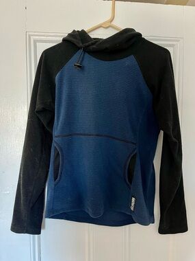 Melanzana Blue and Black Hooded microgrid Pullover